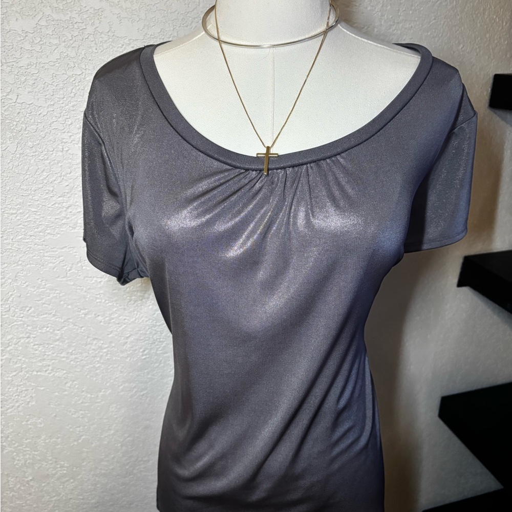 Worthington Gray Fitted T-Shirt Blouse